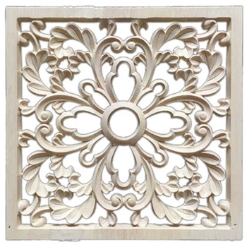 1X Резная цветочная наклейка из каучукового дерева, декоративная аппликация для мебели DIY Decor # F: 20*20 см