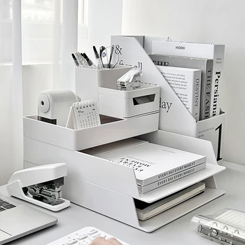 Настольный ящик для хранения, Офисный стол, стеллаж для хранения файлов, многофункциональный держатель для ручек, Офисный офис