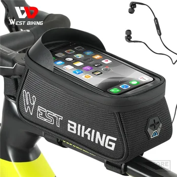 Дорожная велосипедная сумка WEST BIKING MTB с чувствительным сенсорным экраном, велосипедная сумка для телефона, Передняя рама, Светоотражающие велосипедные аксессуары, корзины