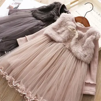 Корейское Зимнее утепленное теплое платье для девочек, Детское Осенне-зимнее платье принцессы из пушистой пряжи для маленькой девочки, Детские платья с подкладкой для девочек