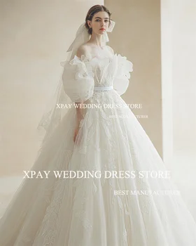 XPAY 3D Кружевные аппликации Корейское бальное платье с открытыми плечами Свадебные платья трапециевидной формы Для фотосессии Элегантное платье невесты на заказ