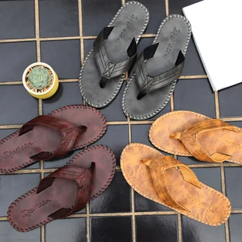 Шлепанцы, мужская пляжная обувь из искусственной кожи, индивидуальность, сшитая автомобилем, сандалии-шлепанцы и тапочки Корейские мужские тапочки