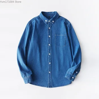 2023 Мужская рубашка Весенний Хлопковый кардиган из плотной джинсовой ткани с длинным рукавом, Высококачественная Повседневная Мужская повседневная рубашка, джинсовая рубашка 4XL