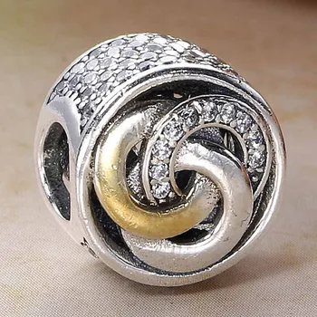 Новые взаимосвязанные круги с хрустальными бусинами Подходят к шарму из стерлингового серебра 925 Пробы, женскому браслету, браслету, ювелирным изделиям Diy