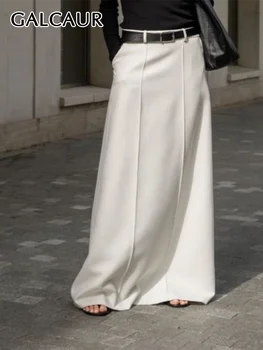 GALCAUR Минималистичные Свободные макси-юбки для женщин с высокой талией и карманами в стиле пэчворк, повседневная модная однотонная юбка, женская летняя одежда