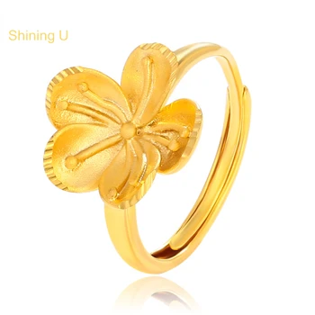 Блестящее U-образное матовое кольцо с цветочным рисунком для женщин, открытое кольцо, винтажное покрытие из 24-каратного золота, Новый подарок модных ювелирных изделий в китайском стиле.