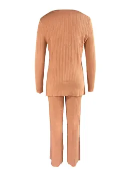 Kimydreama/ Женская трикотажная одежда из 2 предметов, однотонные повседневные топы с длинными рукавами, эластичные расклешенные брюки, комплект одежды для отдыха