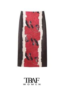 TRAF-Женская юбка-карандаш Миди с цветочным принтом, разрезом спереди, высокая талия, молния сзади, Женские юбки, мода