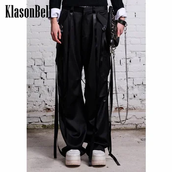 10,18 KlasonBell, повседневное модное украшение в виде ленты, карман-карго, широкие брюки с высокой талией, женские брюки