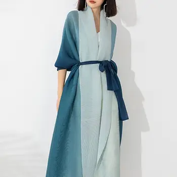 Miyake Плиссированное Свободное Платье-Шаль Большого Размера, Женская Модная Градиентная Рубашка 