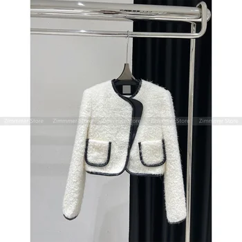 Осень и зима 2023, новая темпераментная блузка в стиле знаменитостей, полушерстяная короткая куртка с контрастными цветами, женская куртка
