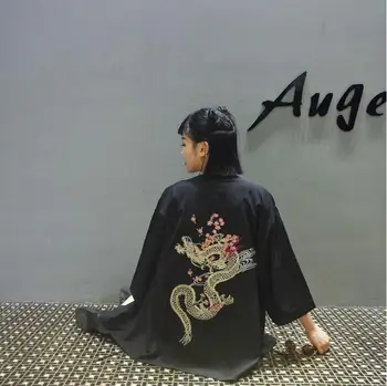 Кимоно с вышивкой корейского дракона, кардиган для женщин