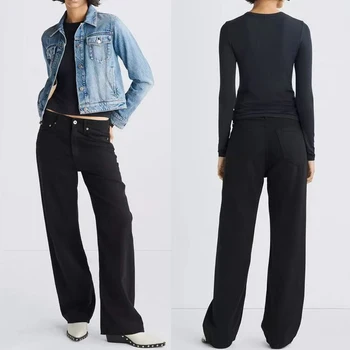 Женские джинсовые брюки с широкой талией и прямыми штанинами