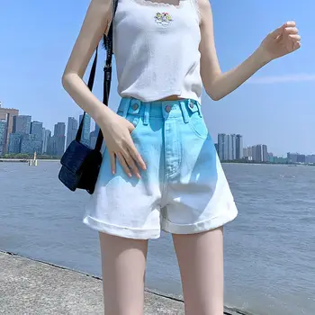 Женские широкие шорты Джинсовые на пуговицах с высокой талией Harajuku BF, свободная уличная одежда для отдыха студентов в корейском стиле, летние Горячие брюки