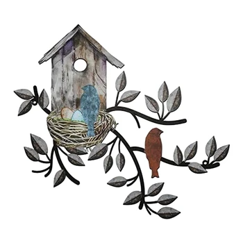 Птицы Настенный декор Металлическая птица Декор для стены Уличная птица Настенное искусство Подвесное Металлическое дерево со скворечником для гостиной Прочный