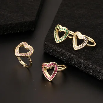 Роскошный персонализированный дизайн в нише, красочное полое кольцо в форме сердца из циркона для женщин, милое кольцо для девочек с открытым пальцем