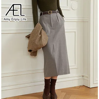 AEL Fashion Новый оригинальный классический костюм в клетку, юбка-полукомбинезон, женские юбки средней длины с высокой талией для пригородных поездок