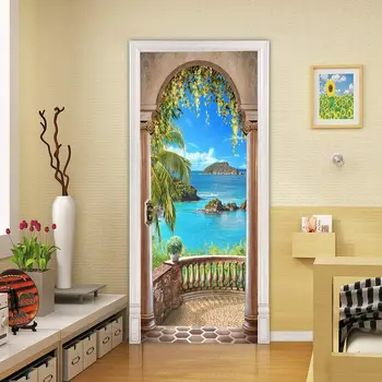 3D наклейки на дверь с пейзажем, природные пейзажи, обои на дверь, Самоклеящийся съемный плакат на дверь из водонепроницаемого ПВХ для декора дверей комнаты