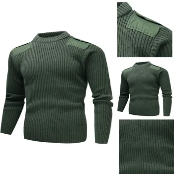 Армейский зеленый тактический свитер Для мужчин, осень-зима, повседневный вязаный пуловер с теплым низом и длинным рукавом, топы, военная одежда, трикотаж для мужчин