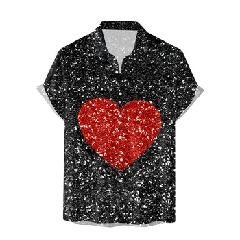 Мужские повседневные рубашки с коротким рукавом на День Святого Валентина, осень-зима, с 3D принтом, геометрический принт, Camisa Social dress shirt Flower