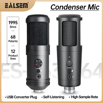 USB-микрофон EALSEM 763 764, Конденсаторный микрофон для подкастов с функцией Plug & Play, отключение звука одним щелчком мыши, для ПК, Mac, PS4, Записи, Live, YouTube