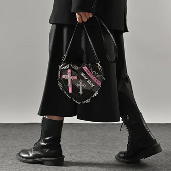 Harajuku Y2K, готическая женская сумка с сердечком, сумка-тоут, сумка-мессенджер, Spice Girls, уличные сумки в стиле хип-хоп панк, сумки через плечо, кошельки, женские