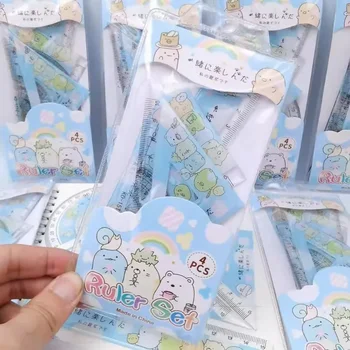 Набор пластиковых линейных треугольных линейок 4 в 1 Kawaii Protractor Для рисования Корейские Канцелярские принадлежности Подарок для детей Школьные Канцелярские принадлежности
