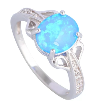 Высококачественное Посеребренное кольцо с овальным драгоценным камнем с голубым Огненным опалом Модный стиль для женщин на годовщину помолвки