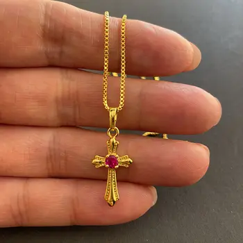 Корейское золото 24K Ожерелье с позолоченным крестом Ожерелье для девочек Ювелирные изделия Подарок Религия