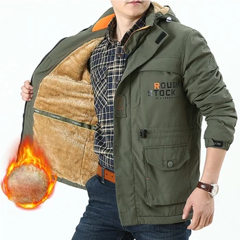 Мужская куртка средней длины, съемная шапка с множеством карманов, зимняя утепленная теплая куртка