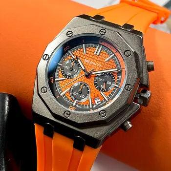 Военные спортивные кварцевые часы для мужчин Модный оранжевый силиконовый ремешок Хронограф Водонепроницаемые наручные часы со светящимися стрелками даты