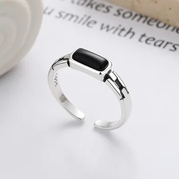 Серебро S925, мода Ретро, Простой Черный Циркон, Персонализированный тренд, Креативный Небольшой дизайн, Открытое кольцо
