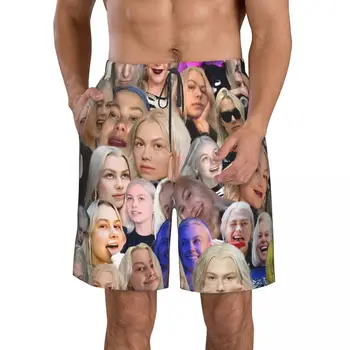 Мужские пляжные шорты Phoebe Bridgers Face Collage, Быстросохнущий купальник для фитнеса, 3D-шорты Funny Street Fun