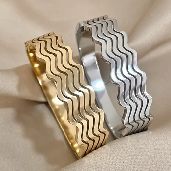 DODOHAO, массивный браслет-шарм золотистого цвета, широкий браслет-манжета из нержавеющей стали, браслет для женщин и мужчин, Водонепроницаемые украшения для запястья нового дизайна.