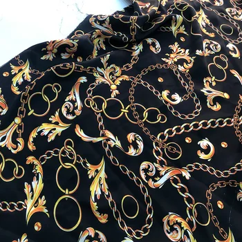 Полиэфирная черная атласная ткань с цепочкой, мягкая брендовая модная одежда, Ткани для платья На метр, Швейный материал