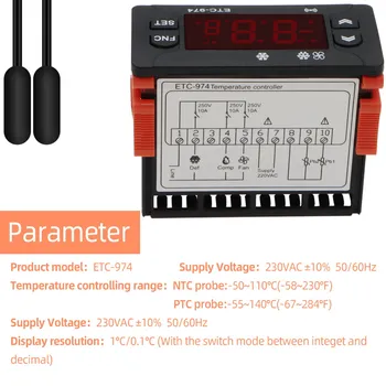 ETC-974 Цифровой регулятор температуры, Микрокомпьютерные термостаты, Сигнализация охлаждения, датчик 220 В NTC