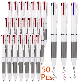 50шт Многоцветная ручка 3-в-1, 3-цветные выдвижные шариковые ручки