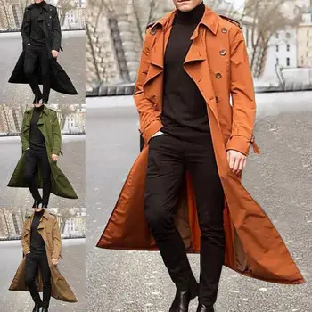 Великолепная мужская куртка с пуговицами, однотонное пальто, мужская ветровка с длинным рукавом