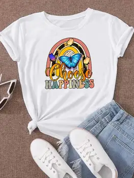 Модная футболка, графическая футболка, одежда с коротким рукавом, милый топ с принтом 90-х, мультяшный стиль бабочки, женская одежда, футболка для женщин