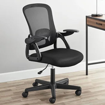Офисное кресло Mainstays с эргономичной сетчатой спинкой и откидывающимися подлокотниками, черная ткань, 275 фунтов