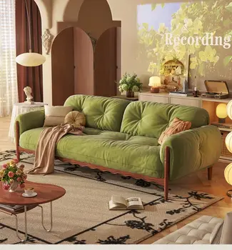 Французский диван из массива дерева Для гостиной Небольшой квартиры Светлый Роскошный Прямой диван из кремовой ткани Fengyunduo