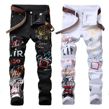 Мужские джинсы Y2K, облегающие стрейчевые брюки в готическом стиле с принтом, джинсовые брюки, мужские джинсы в стиле хай-стрит, панк, харадзюку, обтягивающие джинсы в стиле хип-хоп