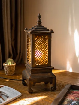 Стиль Юго-Восточной Азии, антикварные светильники в тайском стиле, прикроватная лампа из массива дерева в спальне, ночник в тайском ретро стиле, плетеный бамбук