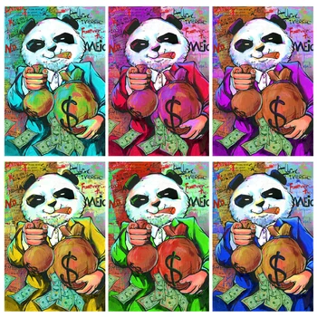 Мотивационное граффити, лицо панды, курение, деньги, Доллар, холст, картина, плакат, уличное животное, настенная художественная картина, домашний декор