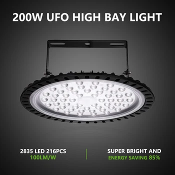 UFO LED High Bay Lights 50 Вт 100 Вт 200 Вт Водонепроницаемое супер яркое коммерческое Промышленное освещение для склада 220 В светодиодная лампа для гаража
