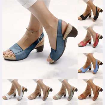 Женские сандалии-гладиаторы 2023, Летний тренд, ремешок с пряжкой, женские массивные каблуки с открытым носком, Модные минималистичные Римские сандалии на высоком каблуке