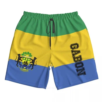2023 Летний полиэстер, флаг страны Габон, мужские пляжные шорты с 3D-принтом, Летние брюки для бега с карманами