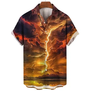 Мужская мода Lightning с 3D принтом на каждый день, повседневная рубашка с коротким рукавом, пляжная гавайская рубашка, высококачественная мужская одежда