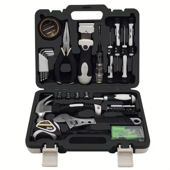 55шт Инструмент-Универсальный набор бытовых ручных инструментов, набор инструментов для ремонта автомобилей, с пластиковым ящиком для хранения инструментов