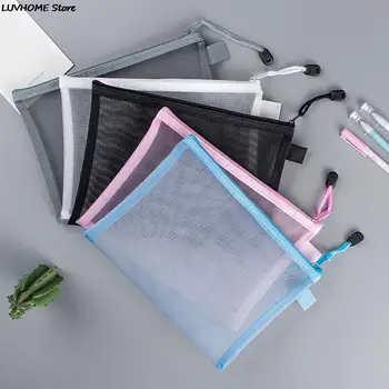 Сетчатый чехол на молнии формата А4, водонепроницаемый прочный пенал, сумки для хранения школьных канцелярских принадлежностей, сумки для хранения файлов на молнии